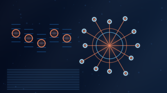 Orange technology illustration representing visual content generation and connected multimedia workflows