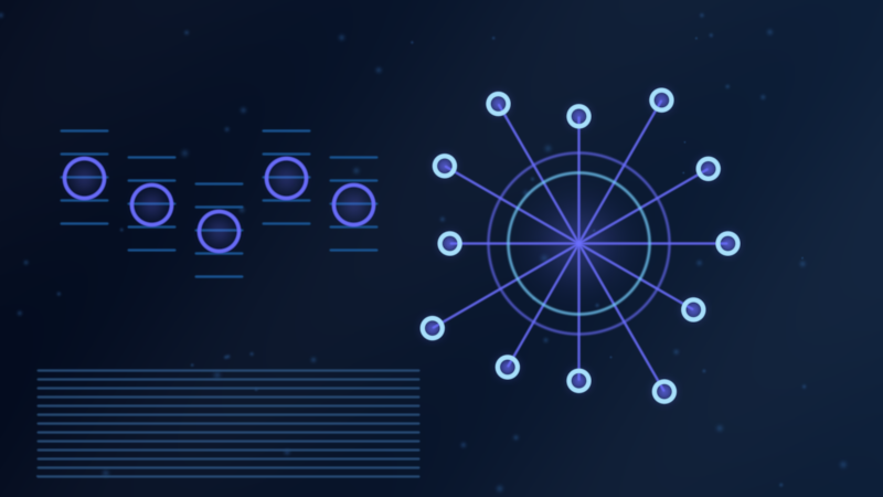 Purple interconnected technology architecture illustrating traditional and AI-assisted website operations
