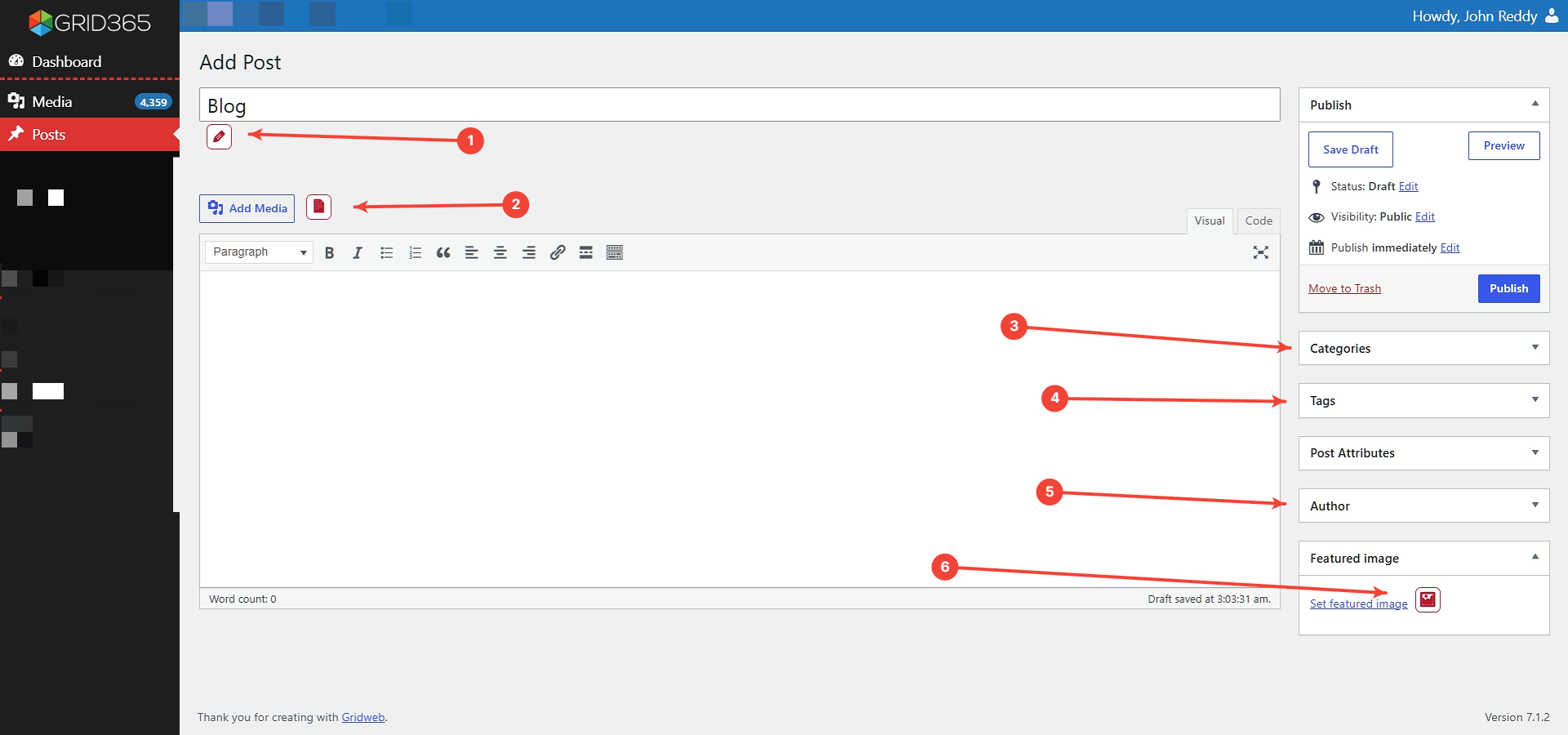 Annotated GridWrite blog post editor