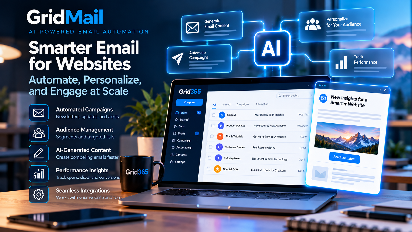 Concept illustration of AI-assisted business email, inbox workflows, and collaboration