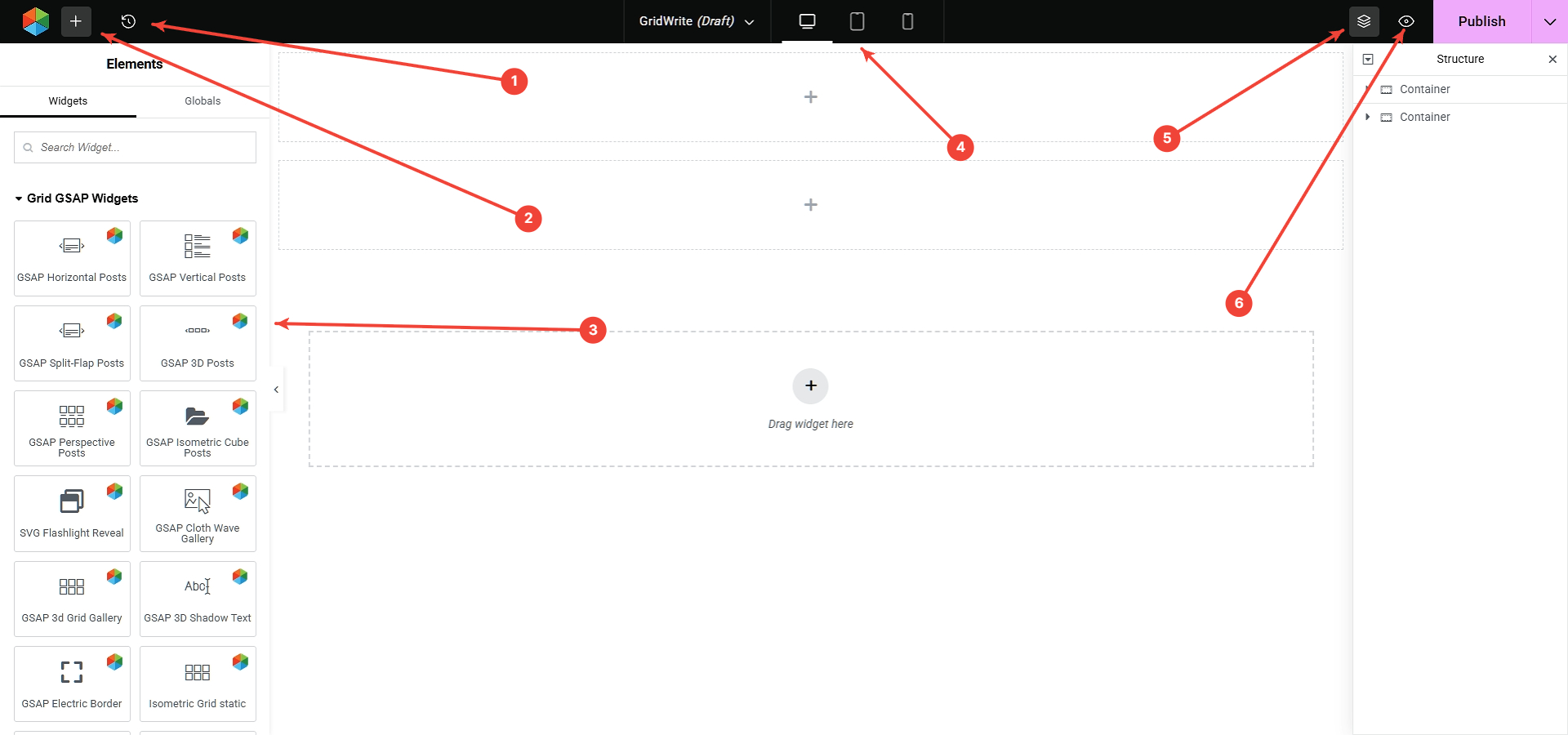 Annotated overview of the GridWrite editor