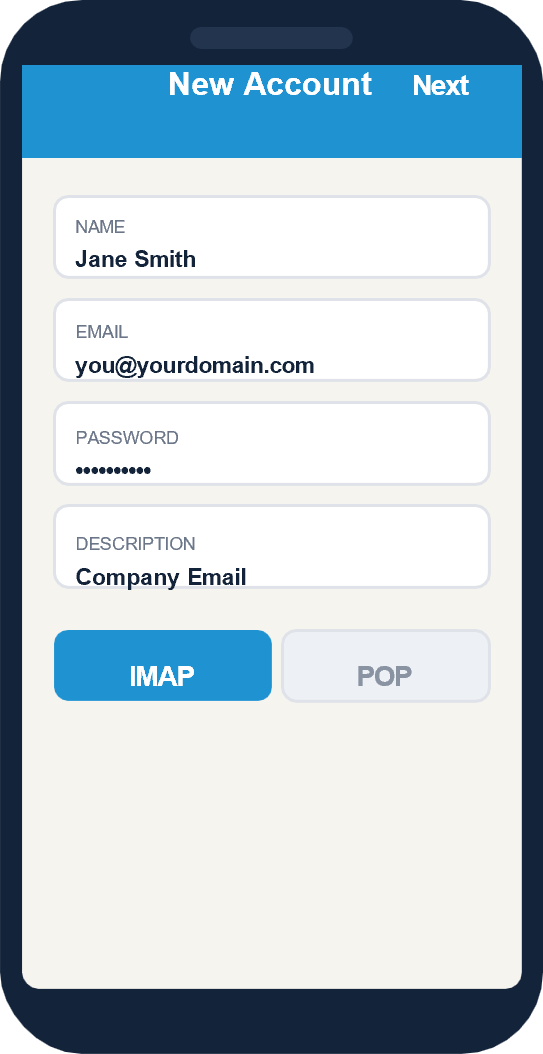 iPhone new account and IMAP setup