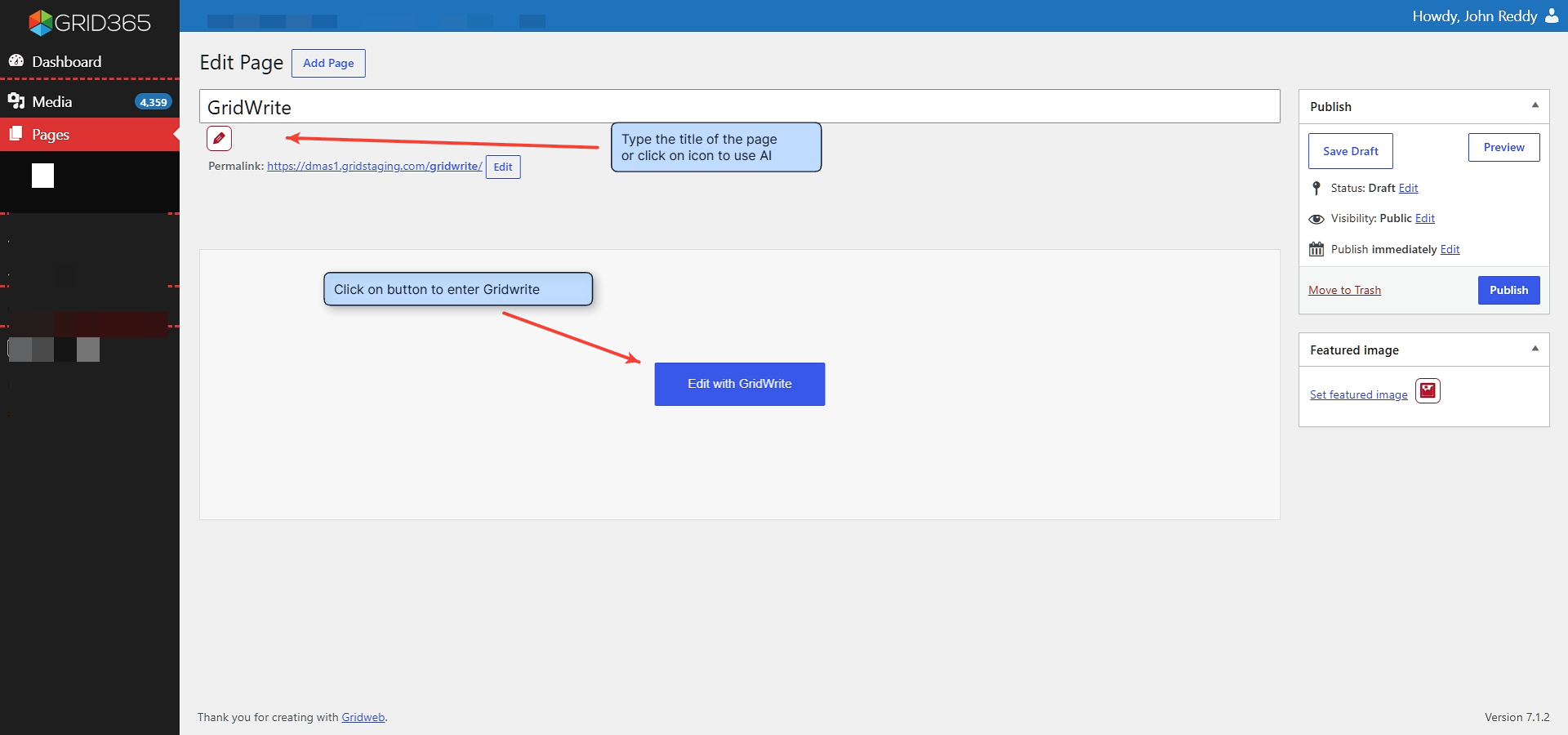 GridWrite page editing entry point