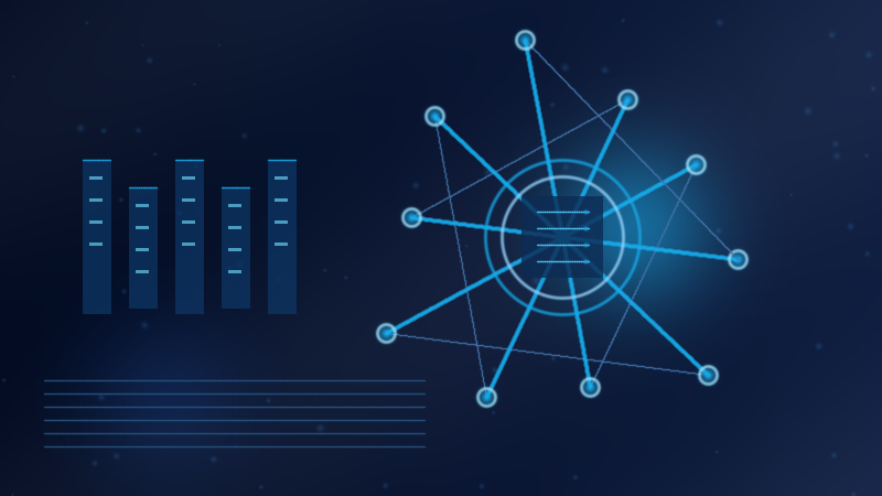 Blue technology illustration showing an interconnected AI hub and ten networked applications